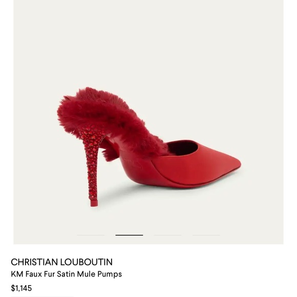 Christian Louboutin KM Faux Fur Satin Mule Pumps in Red - Picture 2 of 9